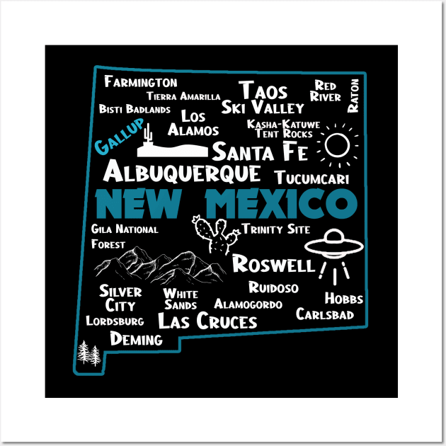 Gallup New Mexico map Albuquerque Map Santa Fe Los Alamos, Taos,Roswell Las Cruces Deming Carlsbad Hobbs Silver City Wall Art by BoogieCreates